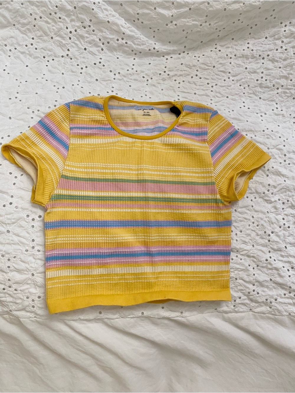 Urban Outfitters Pastel Striped Ribbed Top Yellow, Pink, Blue, Cream